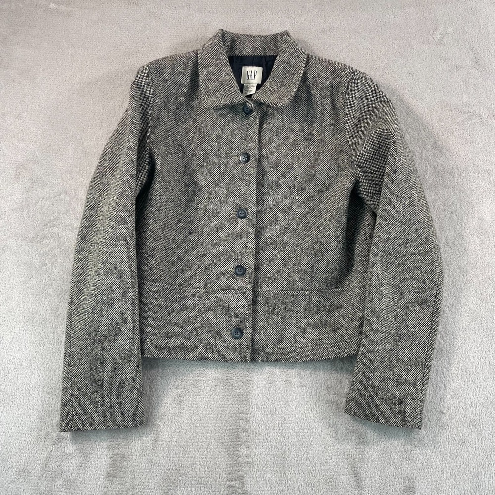 Vintage GAP Skirt & Jacket 2 Piece Set Women 4 Grey Wool Blend Pleated Tweed - Picture 4 of 16